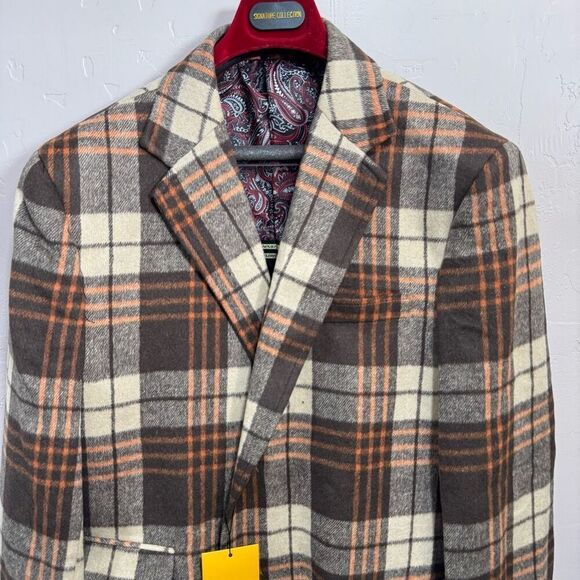 The Signature Collection Car Coat Taupe Plaid - Picture 2 of 12